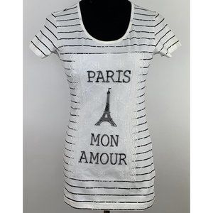 PRODUIT ORIGINAL Paris Mon Amour Eiffel Tower‎ Shirt Striped Lace XS